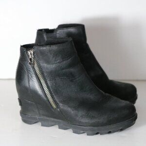 Sorel Joan of Arctic Wedge II Zip Bootie Womens 7 Black Leather nl3364-010